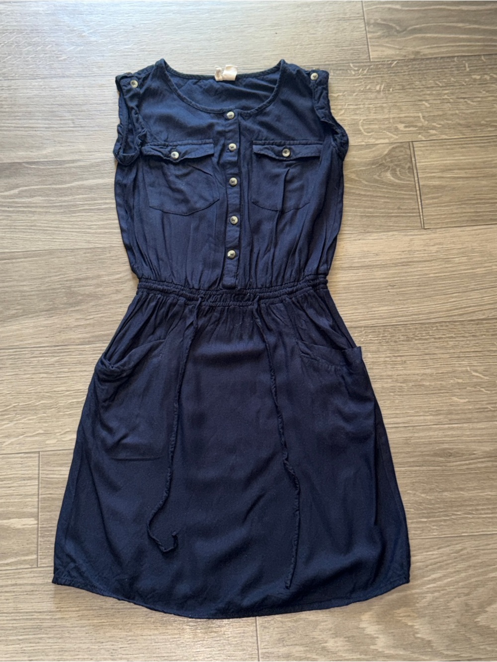 Japna Navy Sleeveless Button-Front Drawstring Dress